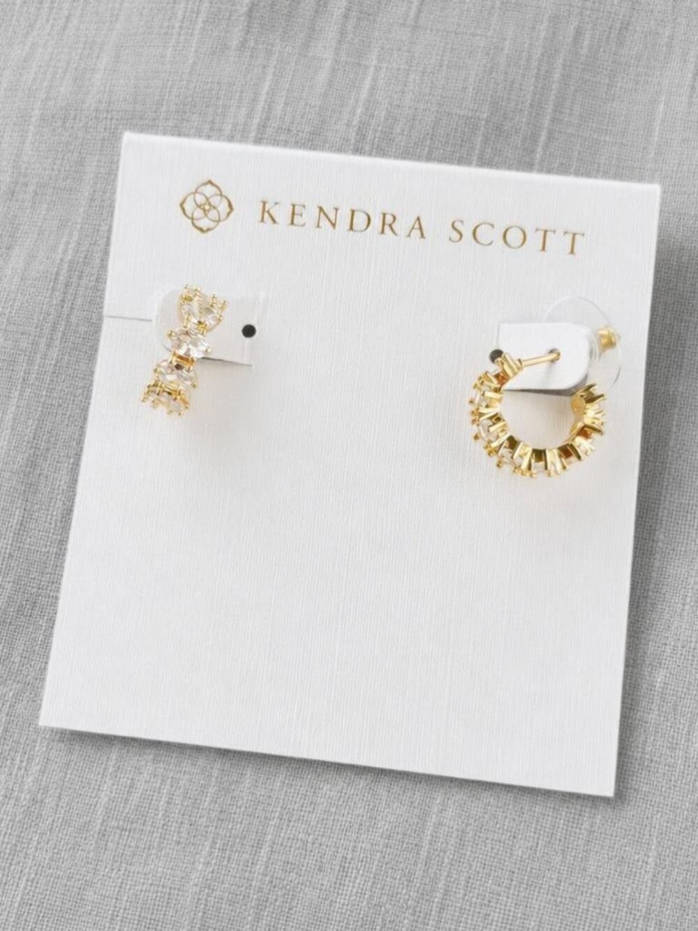 Kendra Scott Cailin Gold White Crystal Huggie Earrings